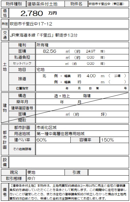 千里丘中_東区画_物件概要